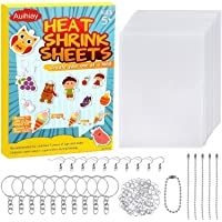 Auihiay Juego de 175 piezas de papel de arte Shrinky que incluye 50 hojas de plástico termorretráctil y 125 llaveros…